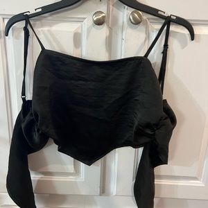 tie back silky black crop top